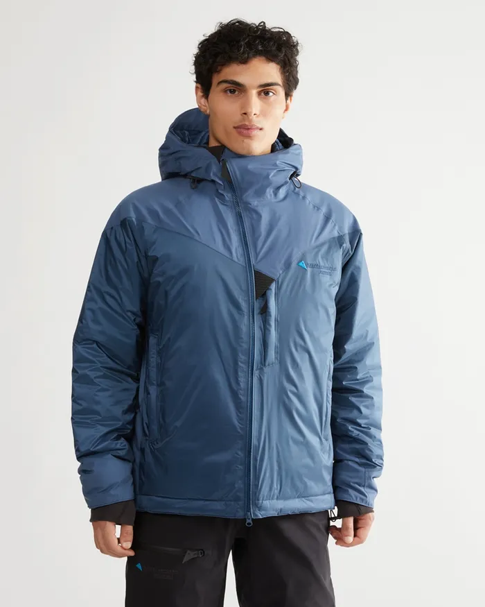 Men Bifrost Hooded Down Jacket Monkshood Blue Klttermusen Down and Insulated Jackets