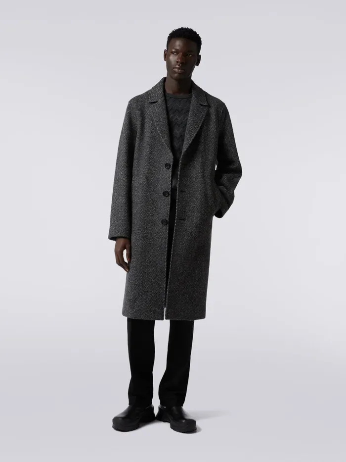 Men Boiled Wool Herringbone Coat Black Missoni Coats and Jackets