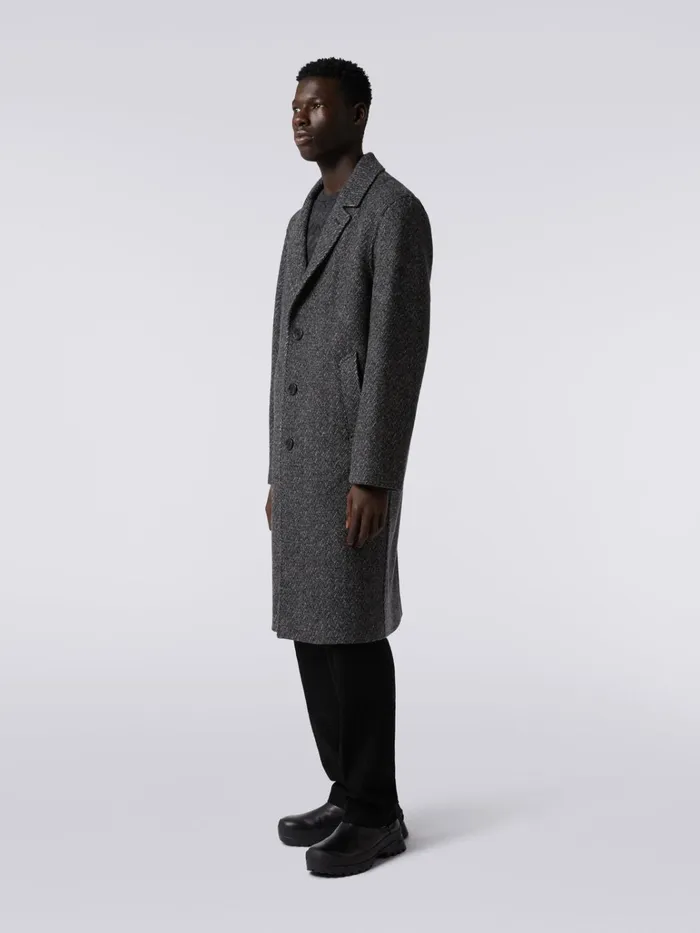 Men Boiled Wool Herringbone Coat Black Missoni Coats and Jackets