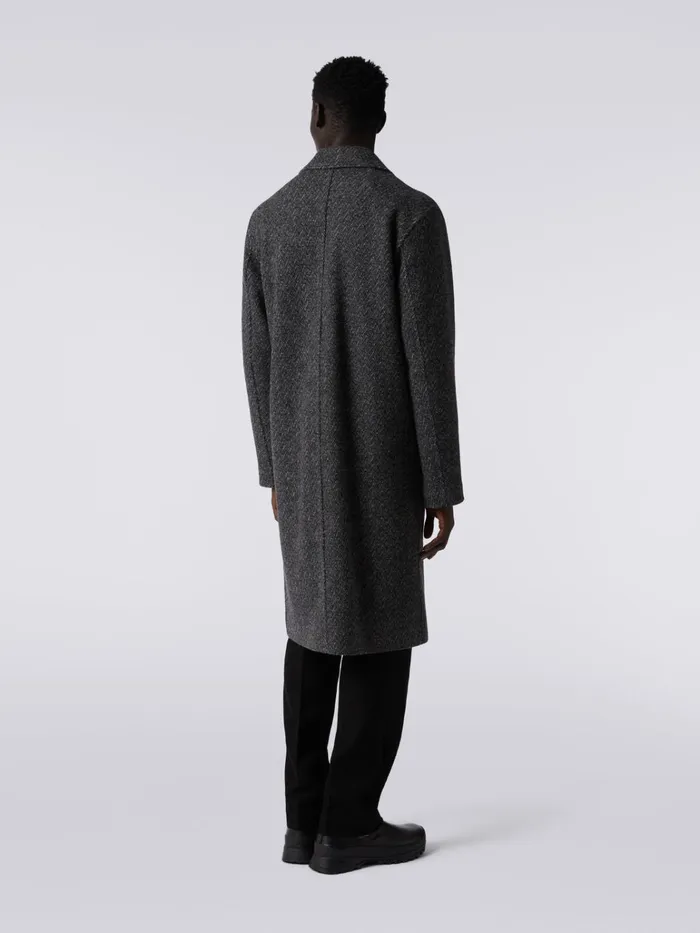 Men Boiled Wool Herringbone Coat Black Missoni Coats and Jackets