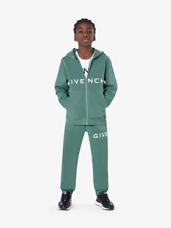 Men Boy 4 To 12 Years Givenchy GIVENCHY 4G Hooded Cardigan In Fleece Greyish Green