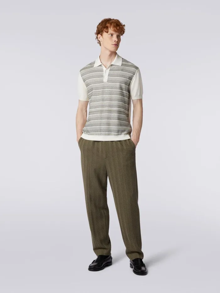 Men Classic Cotton And Viscose Zigzag Trousers Green Missoni Trousers Men Classic Cotton And Viscose Zigzag Trousers Green Missoni Trousers