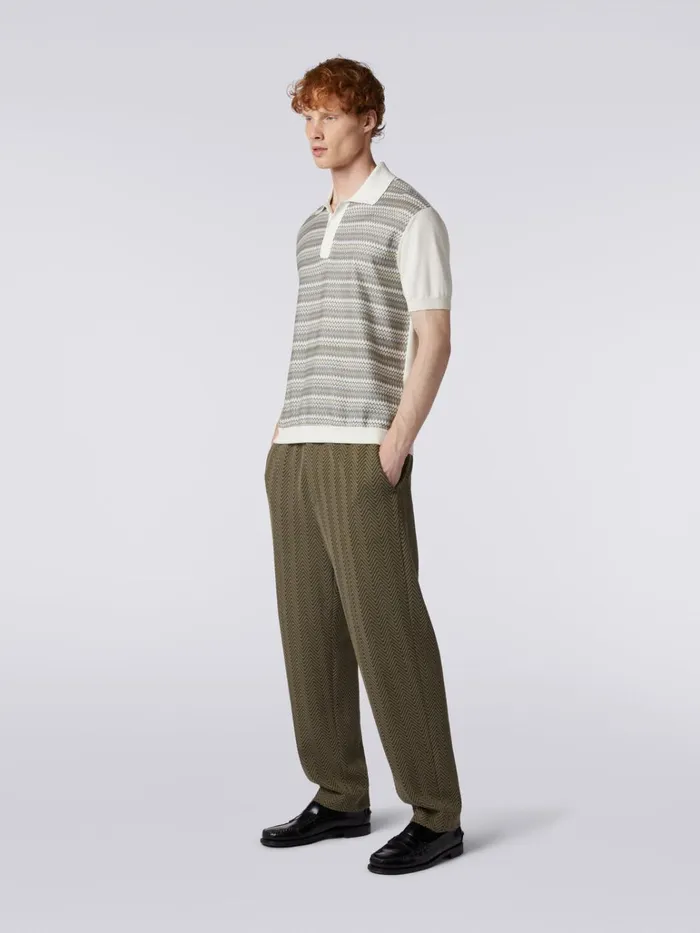 Men Classic Cotton And Viscose Zigzag Trousers Green Missoni Trousers Men Classic Cotton And Viscose Zigzag Trousers Green Missoni Trousers