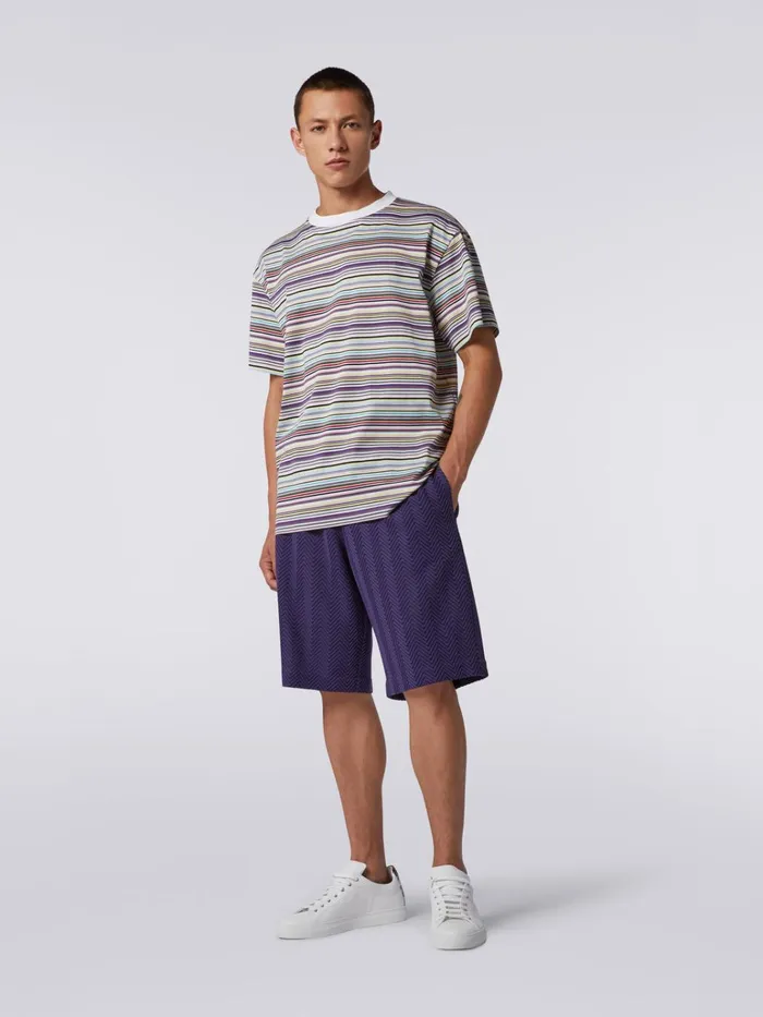 Men Cotton And Viscose Blend Bermuda Shorts With Zigzag Working Pink Missoni Trousers