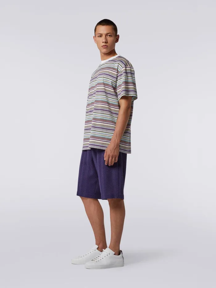 Men Cotton And Viscose Blend Bermuda Shorts With Zigzag Working Pink Missoni Trousers