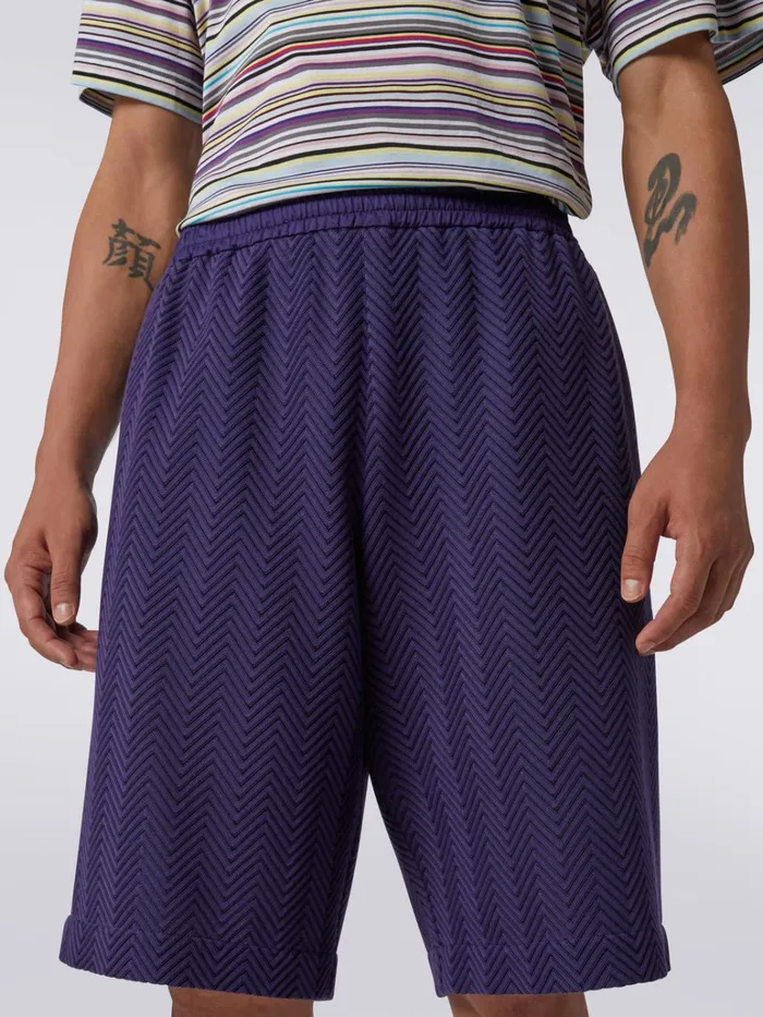 Men Cotton And Viscose Blend Bermuda Shorts With Zigzag Working Pink Missoni Trousers