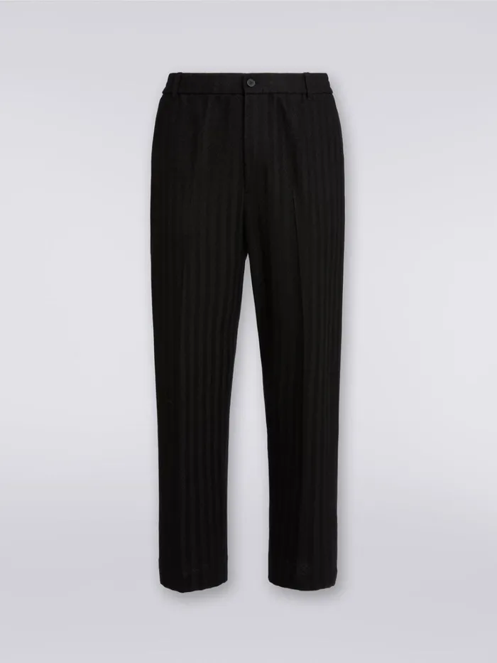 Men Cotton And Viscose Chevron Trousers Black Missoni Trousers