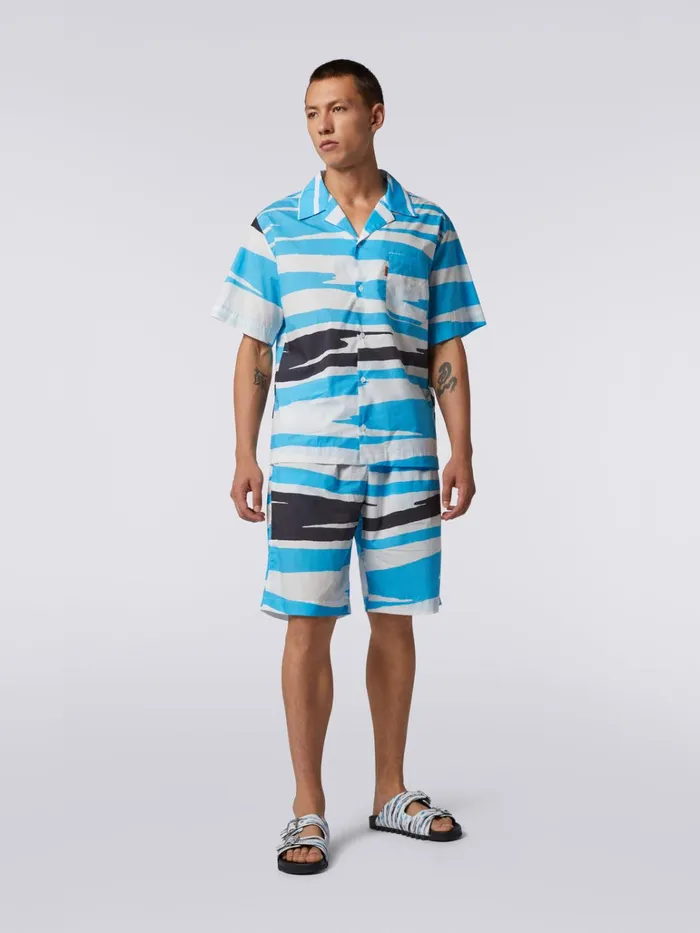 Men Cotton Bermuda Shorts With Slub Print Multicoloured Missoni Trousers