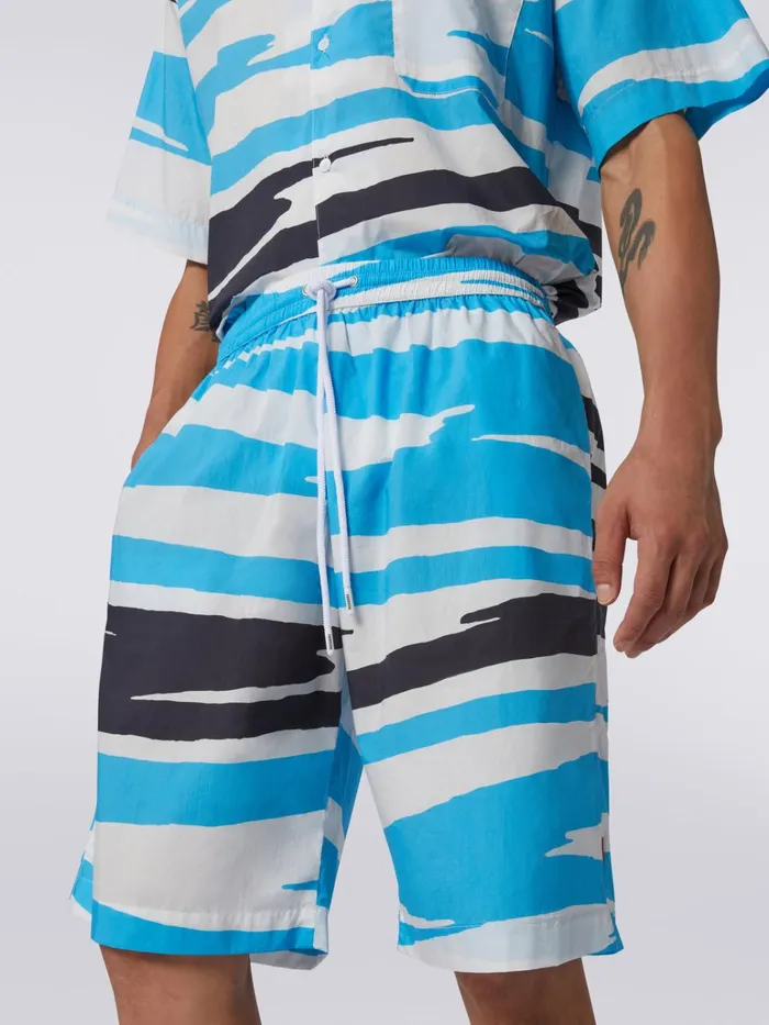 Men Cotton Bermuda Shorts With Slub Print Multicoloured Missoni Trousers