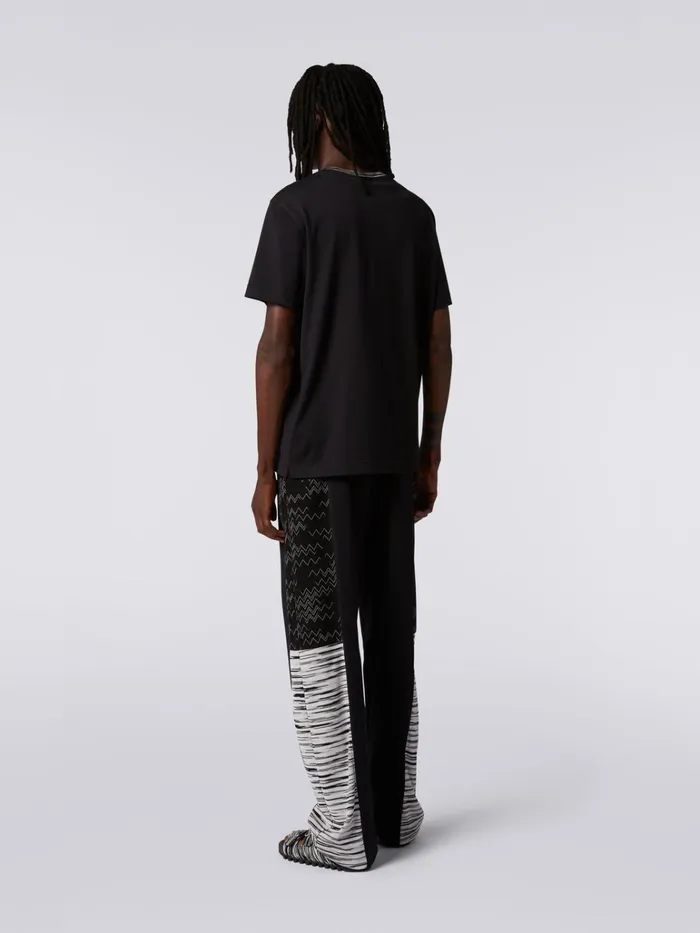 Men CrewNeck Cotton TShirt With Contrasting Detail And Logo Lettering Black Missoni Polos and Tshirts