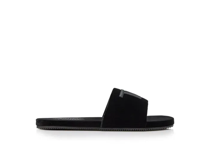 Men Espadrilles and Sandals Tom Ford Velvet Harrison Slipper Black