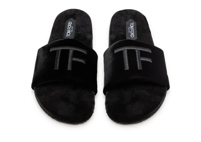 Men Espadrilles and Sandals Tom Ford Velvet Harrison Slipper Black Men Espadrilles and Sandals Tom Ford Velvet Harrison Slipper Black