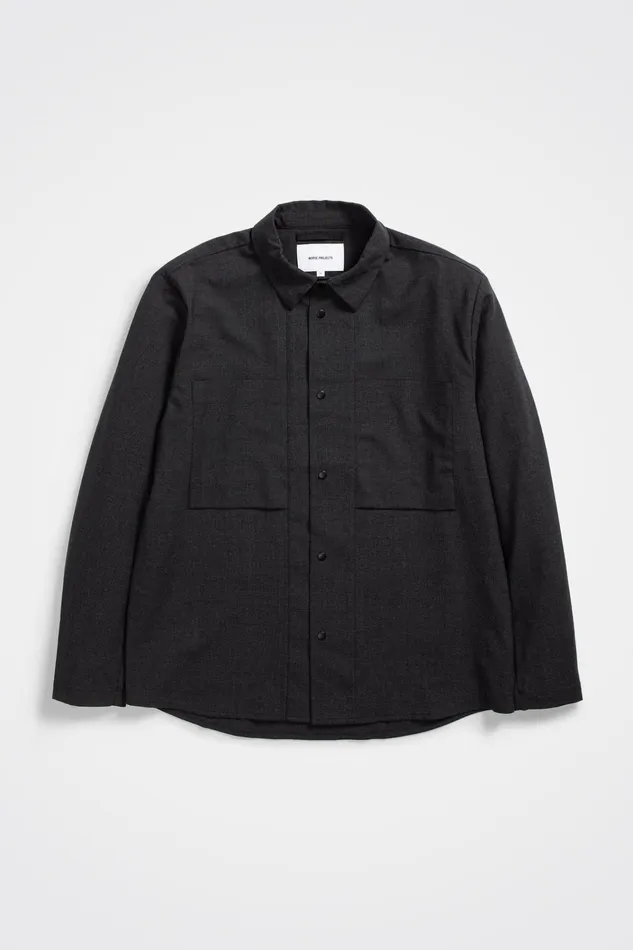 Men Jens Cordura Tech Wool Overshirt Charcoal Melange Norse Projects Overshirts