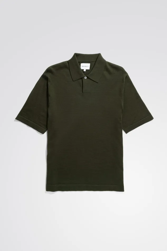 Men Jon Tech Merino SS Polo Army Green Norse Projects Knitwear