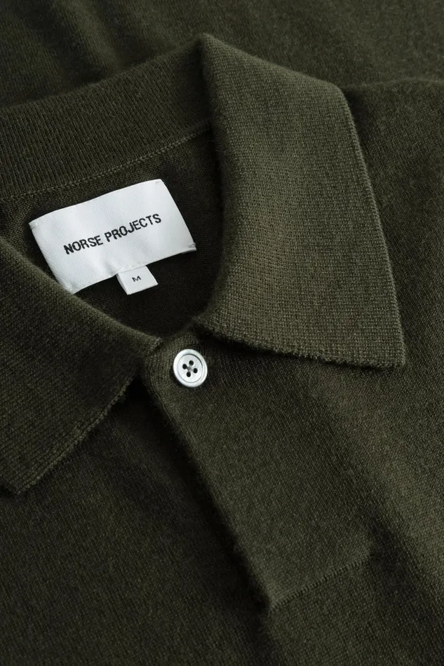 Men Jon Tech Merino SS Polo Army Green Norse Projects Knitwear