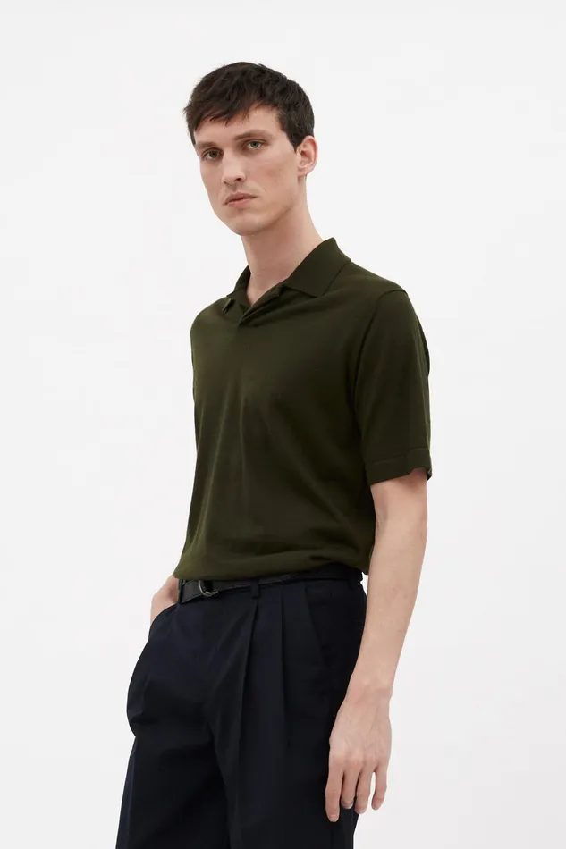 Men Jon Tech Merino SS Polo Army Green Norse Projects Knitwear