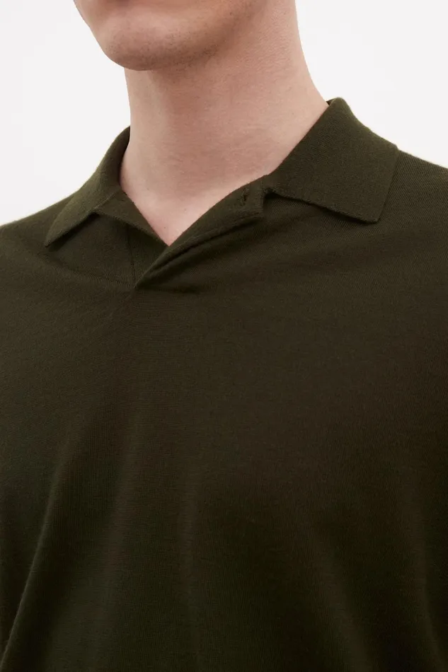 Men Jon Tech Merino SS Polo Army Green Norse Projects Knitwear