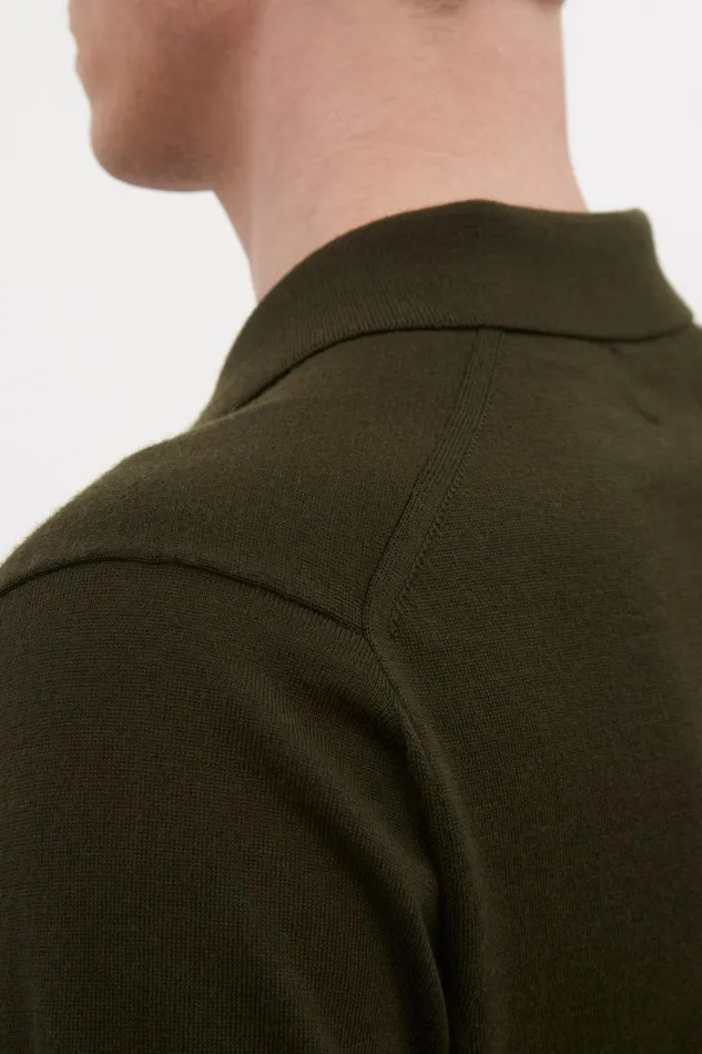 Men Jon Tech Merino SS Polo Army Green Norse Projects Knitwear