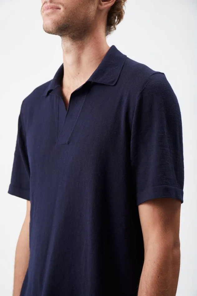 Men Knitwear Gabriela Hearst Stendhal Knit Short Sleeve Polo In Dark Navy Cashmere