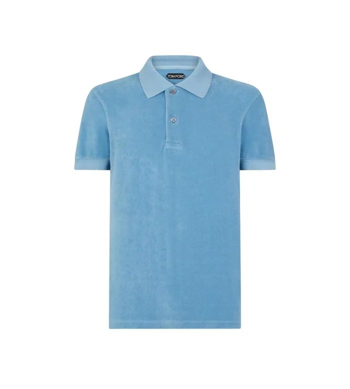 Men Knitwear Tom Ford Towelling Polo Aqua