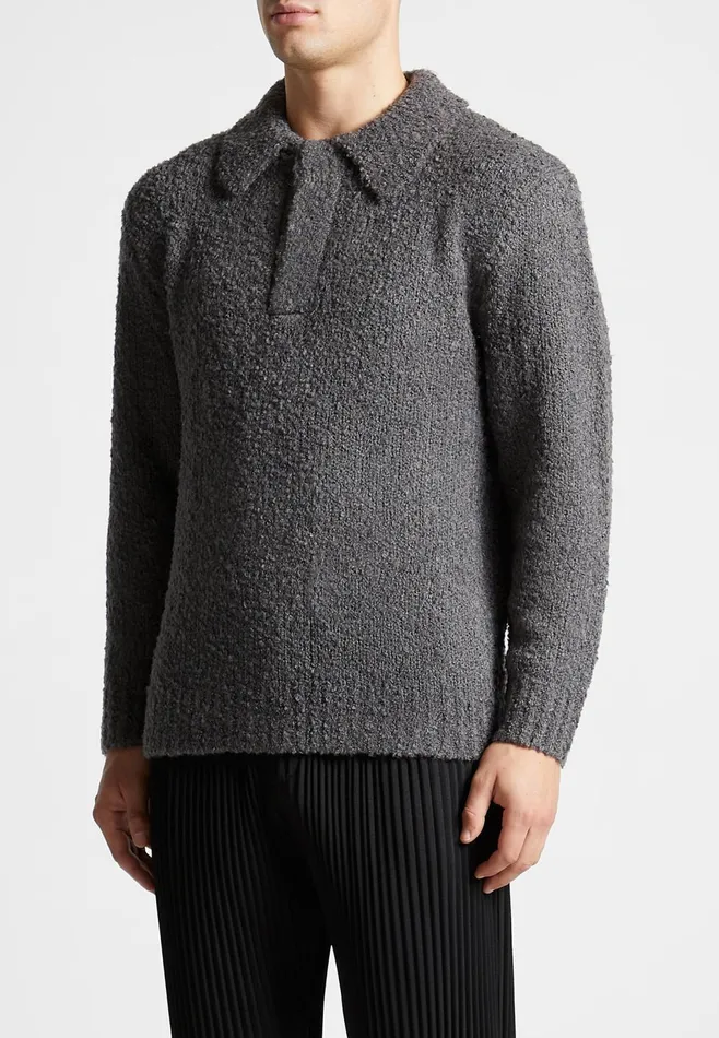 Men Manire De Voir Boucle Knit Polo Jumper Grey