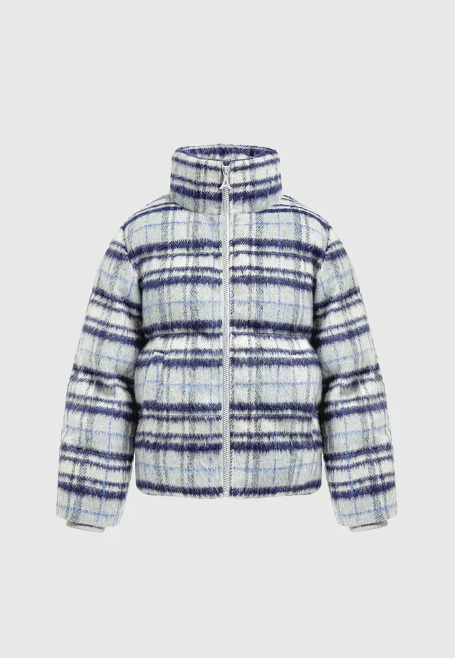 Men Manire De Voir Brushed Check Puffer Jacket Blue