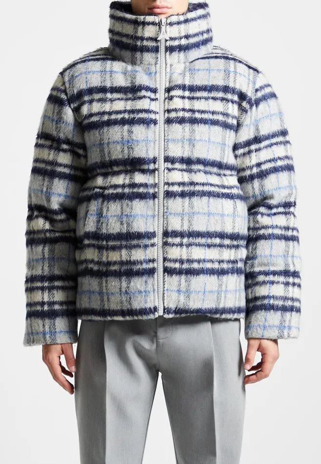 Men Manire De Voir Brushed Check Puffer Jacket Blue