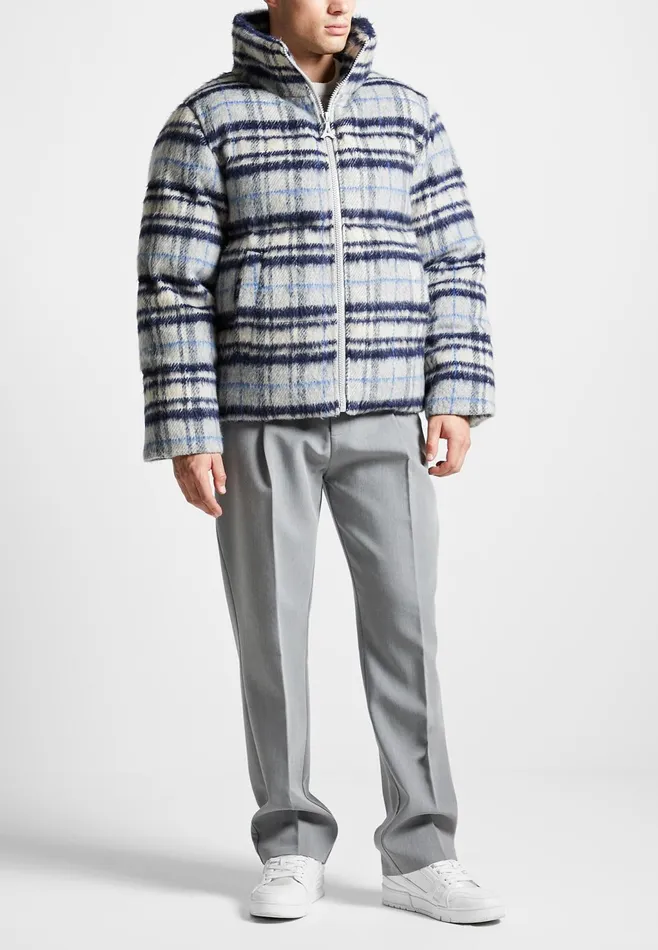 Men Manire De Voir Brushed Check Puffer Jacket Blue