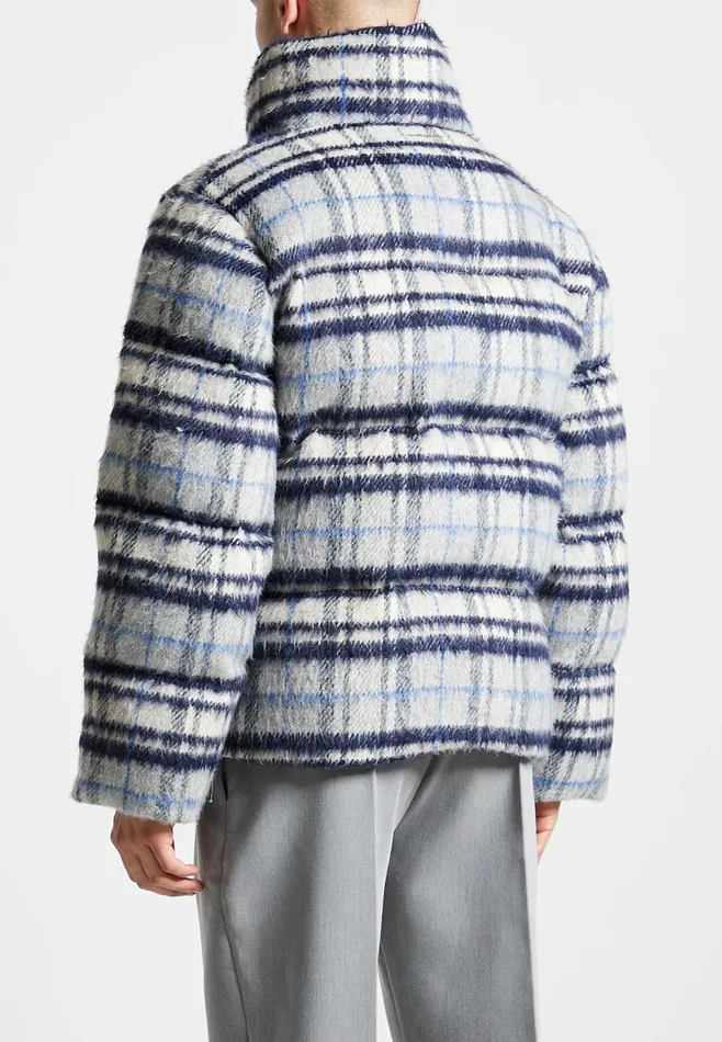 Men Manire De Voir Brushed Check Puffer Jacket Blue
