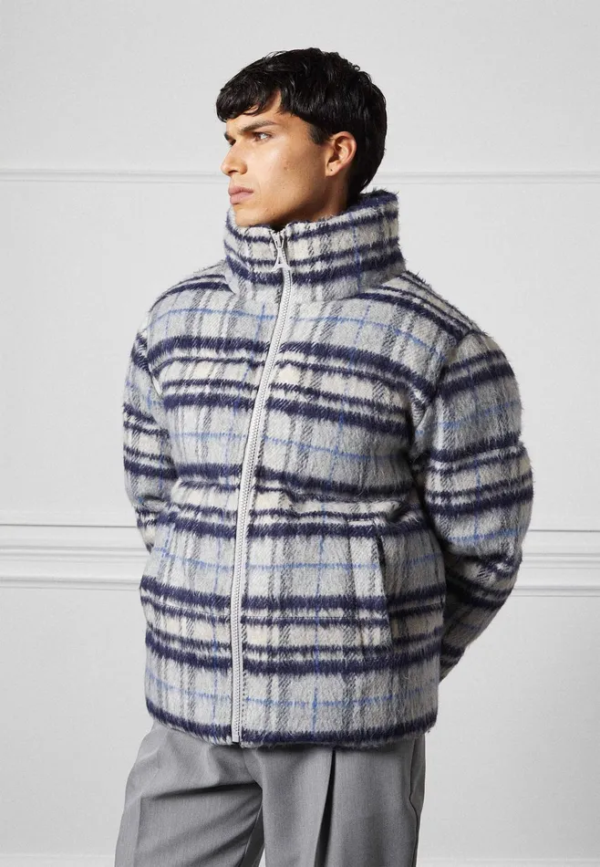 Men Manire De Voir Brushed Check Puffer Jacket Blue