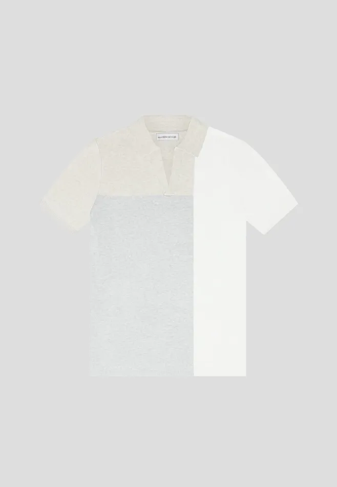Men Manire De Voir Colour Block Knit Revere Polo Top Beigegrey