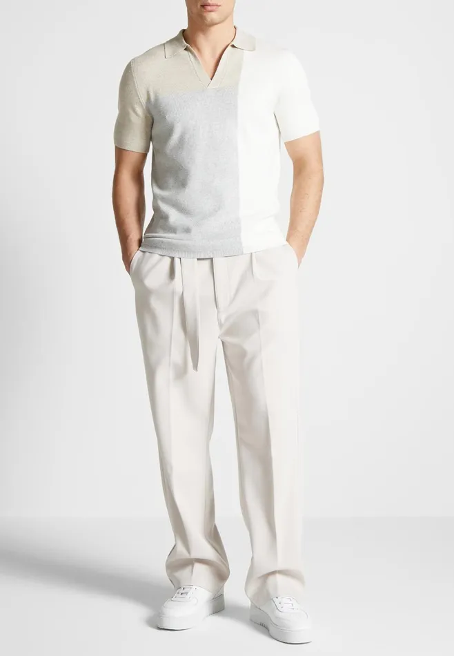 Men Manire De Voir Colour Block Knit Revere Polo Top Beigegrey