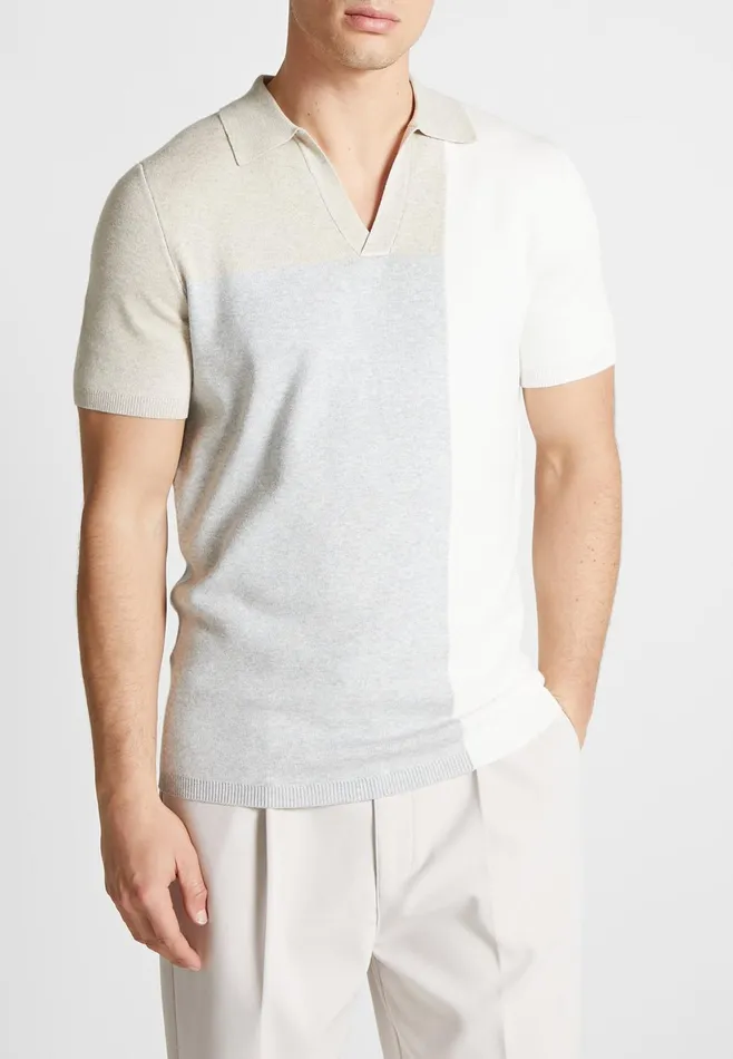 Men Manire De Voir Colour Block Knit Revere Polo Top Beigegrey