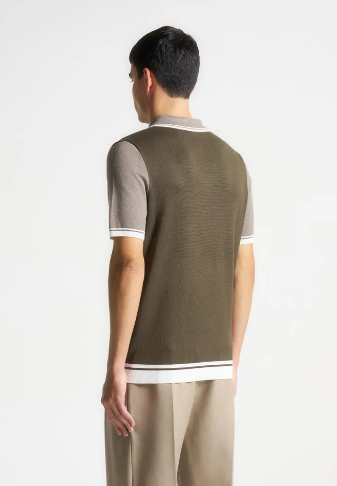Men Manire De Voir Colour Block Zip Polo Shirt Khaki