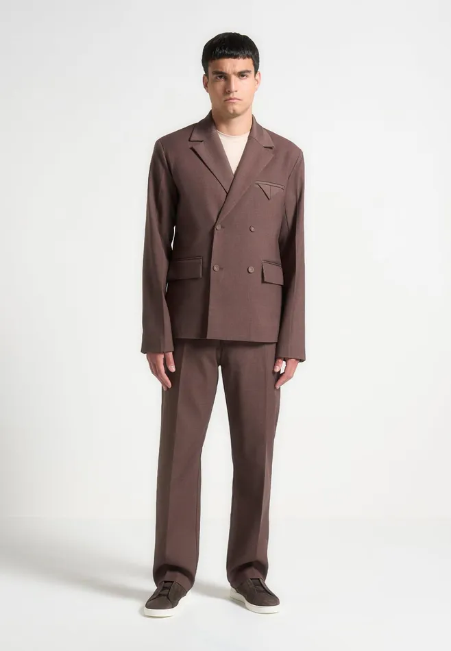 Men Manire De Voir Regular Fit Twill Pleated Tailored Trousers Brown