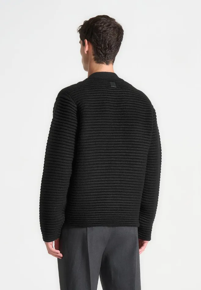 Men Manire De Voir Ribbed Knit Cardigan Black