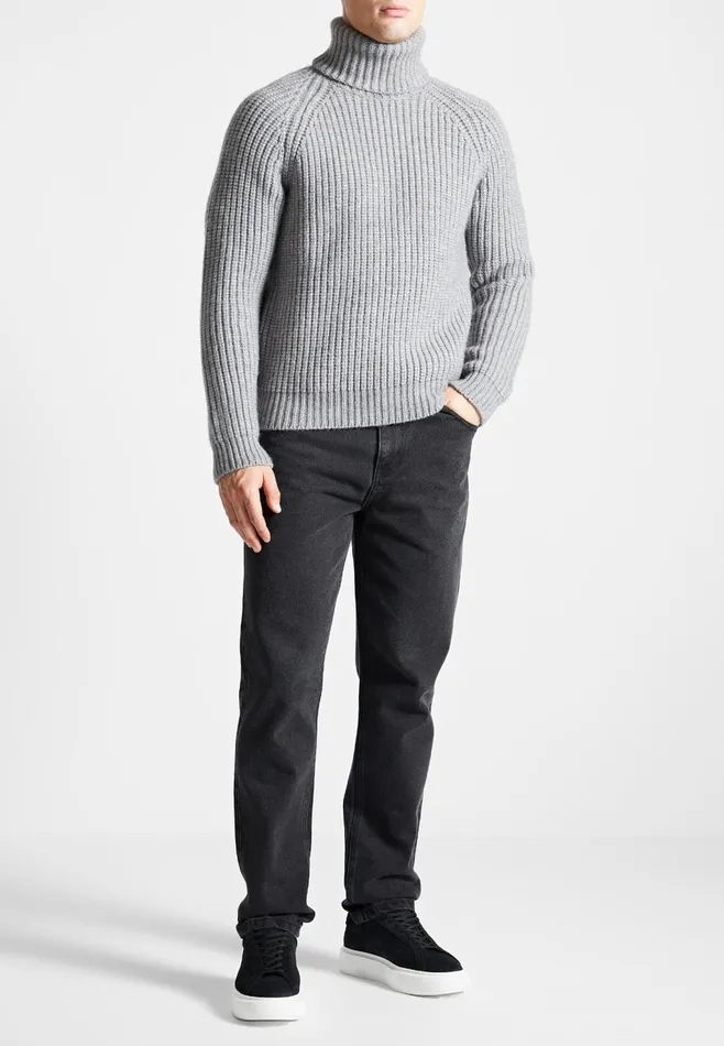 Men Manire De Voir Roll Neck Chunky Knit Jumper Grey