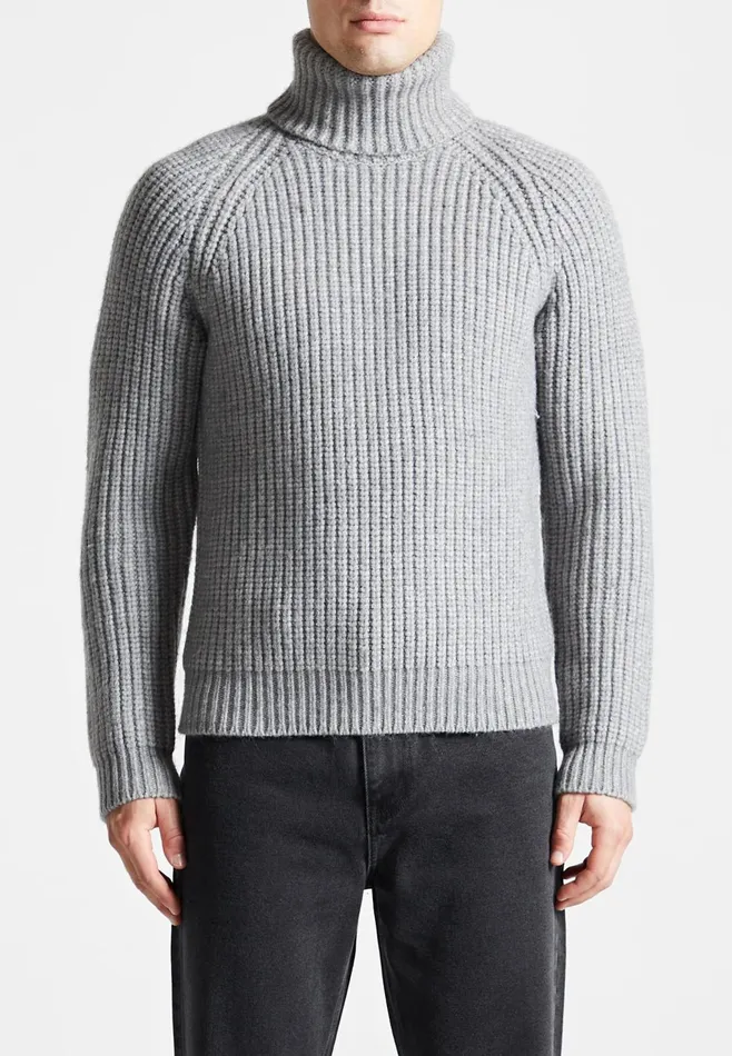 Men Manire De Voir Roll Neck Chunky Knit Jumper Grey