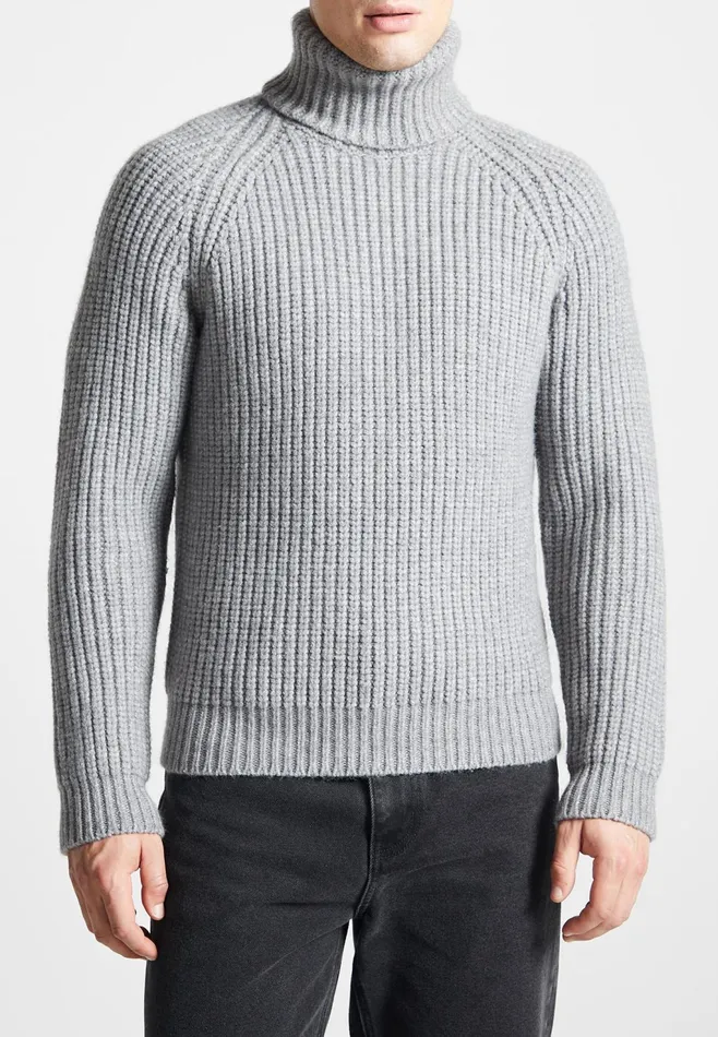 Men Manire De Voir Roll Neck Chunky Knit Jumper Grey
