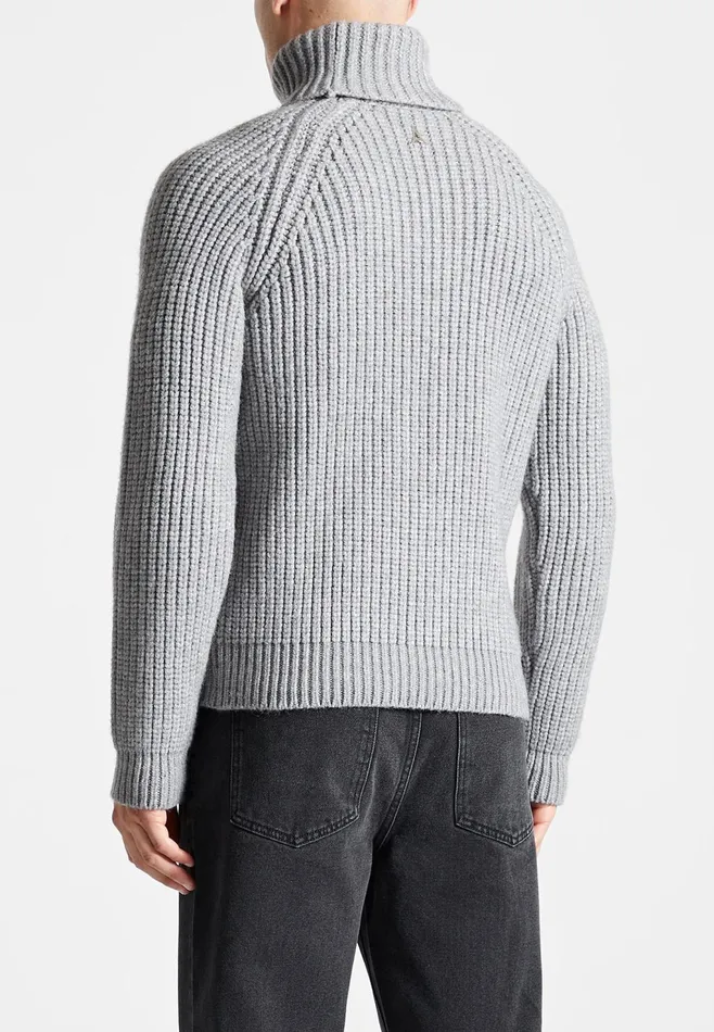 Men Manire De Voir Roll Neck Chunky Knit Jumper Grey