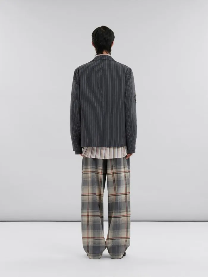 Men Marni Coats and Jackets Black Pinstripe Wool Blazer With Marni Mending Embroidery