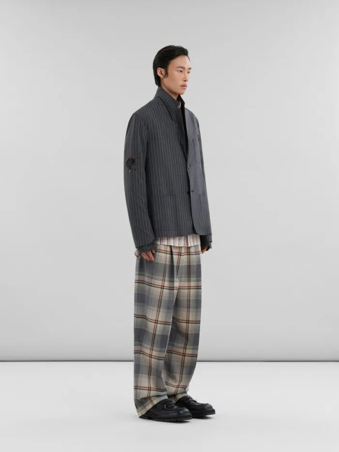 Men Marni Coats and Jackets Black Pinstripe Wool Blazer With Marni Mending Embroidery