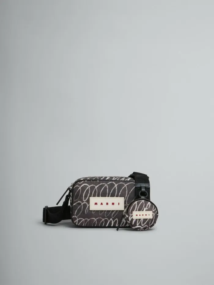 Men Marni Crossbody Bags Black Puff Camera Bag With Marni Scribble Print