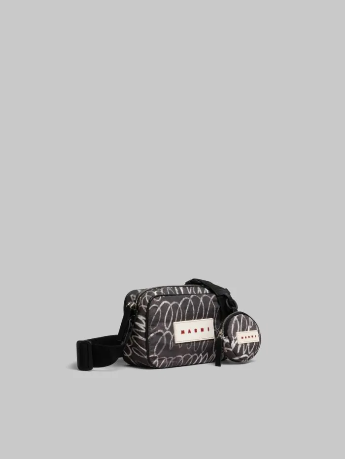 Men Marni Crossbody Bags Black Puff Camera Bag With Marni Scribble Print