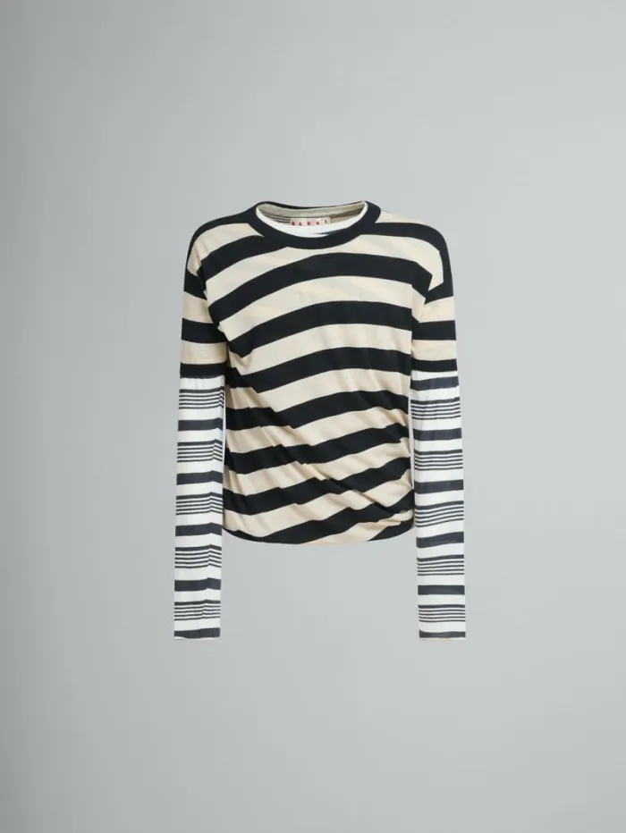 Men Marni Knitwear Black And White Layered Cotton CrewNeck With Contrast Stripes