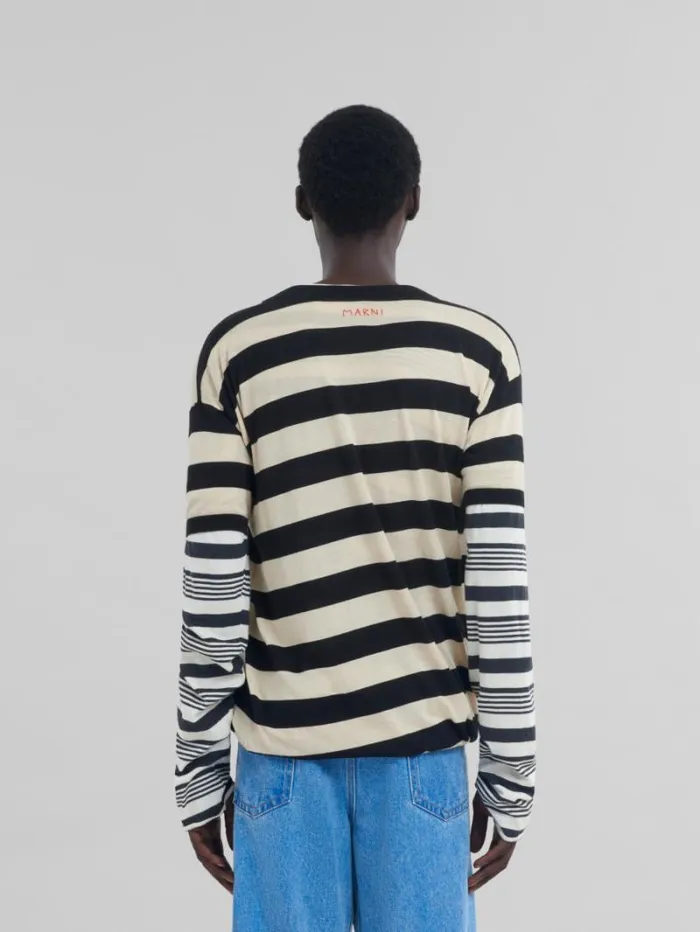 Men Marni Knitwear Black And White Layered Cotton CrewNeck With Contrast Stripes
