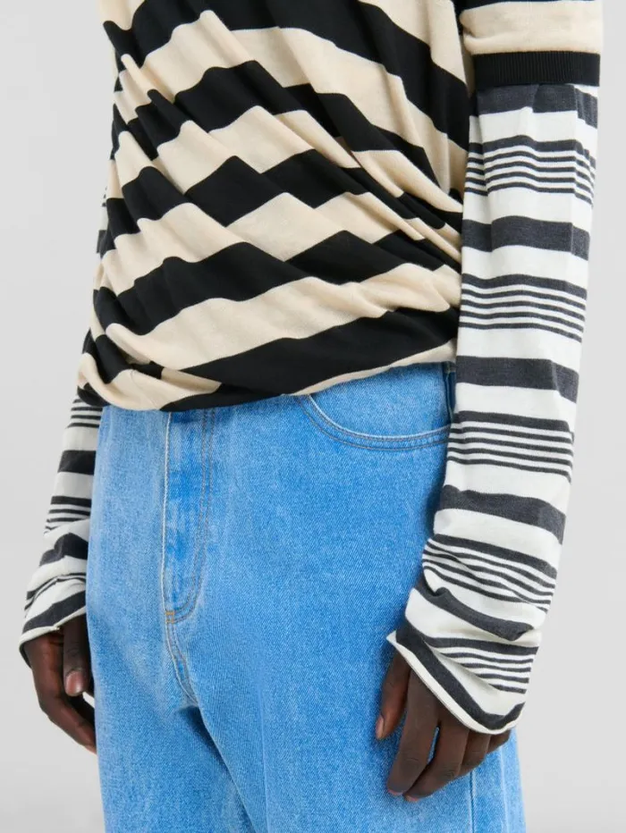 Men Marni Knitwear Black And White Layered Cotton CrewNeck With Contrast Stripes