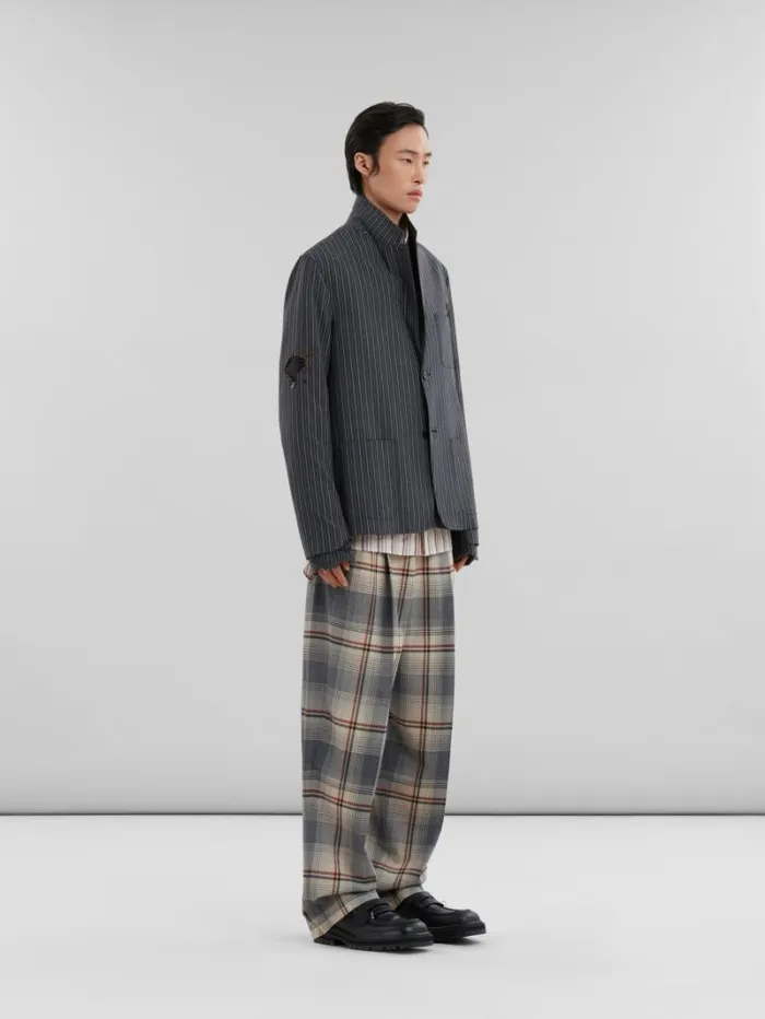Men Marni Knitwear Grey Shetland Wool Jumper With Marni Mending Embroidery