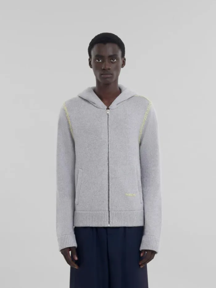 Men Marni Knitwear Grey WoolCashmere Cardigan With Marni Mending