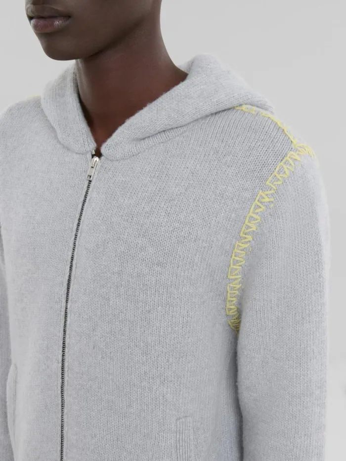Men Marni Knitwear Grey WoolCashmere Cardigan With Marni Mending